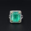 Platinum Natural Emerald Diamond Halo Ring Vintage, view 4