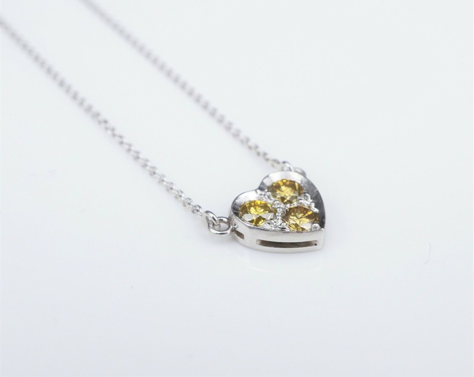 Platinum Natural Fancy Yellow Diamond Heart Pendent Necklace 18", view 5