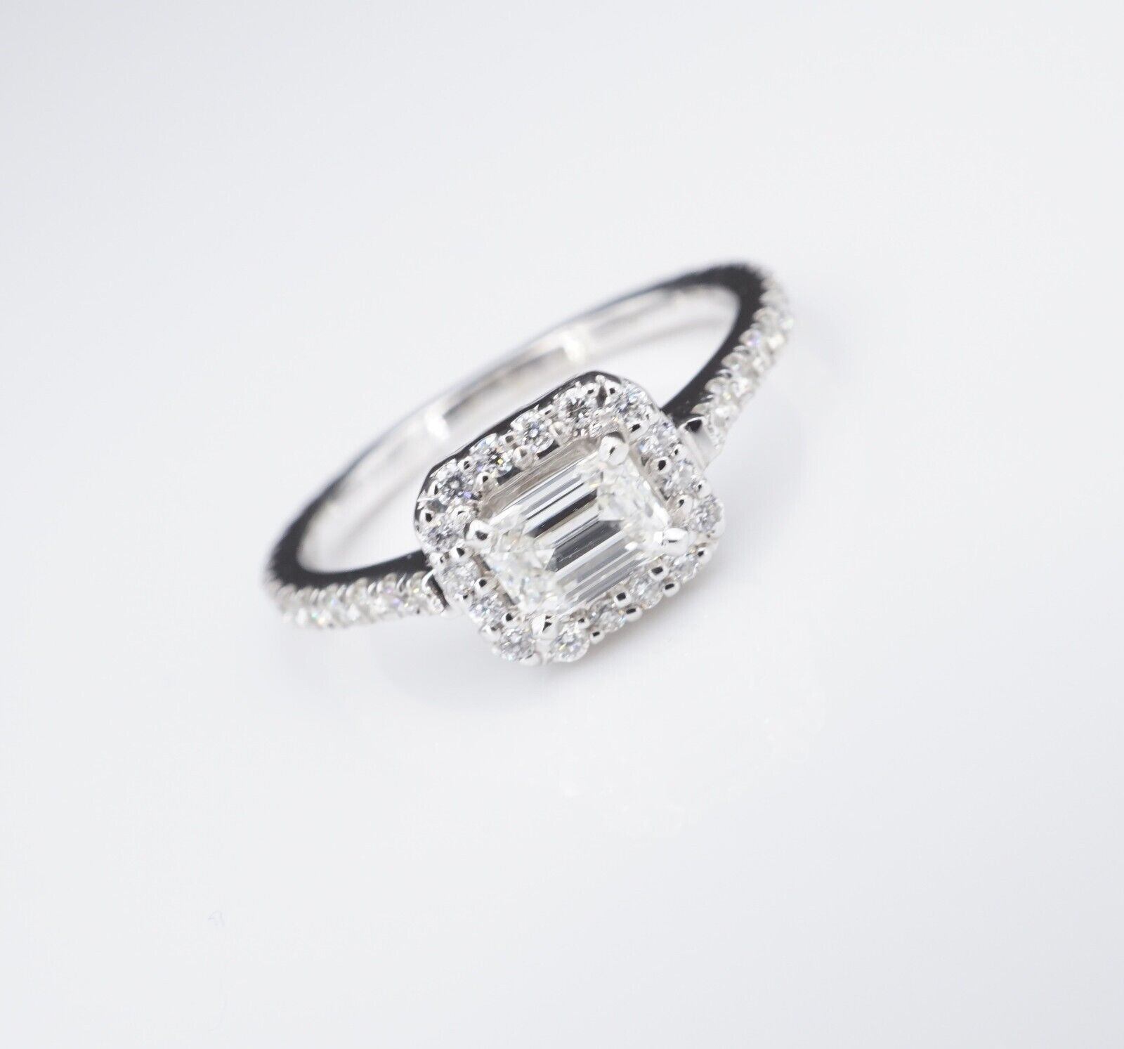 East West 14k White Gold 1cttw Emerald Diamond Engagement Ring Size 7, view 4