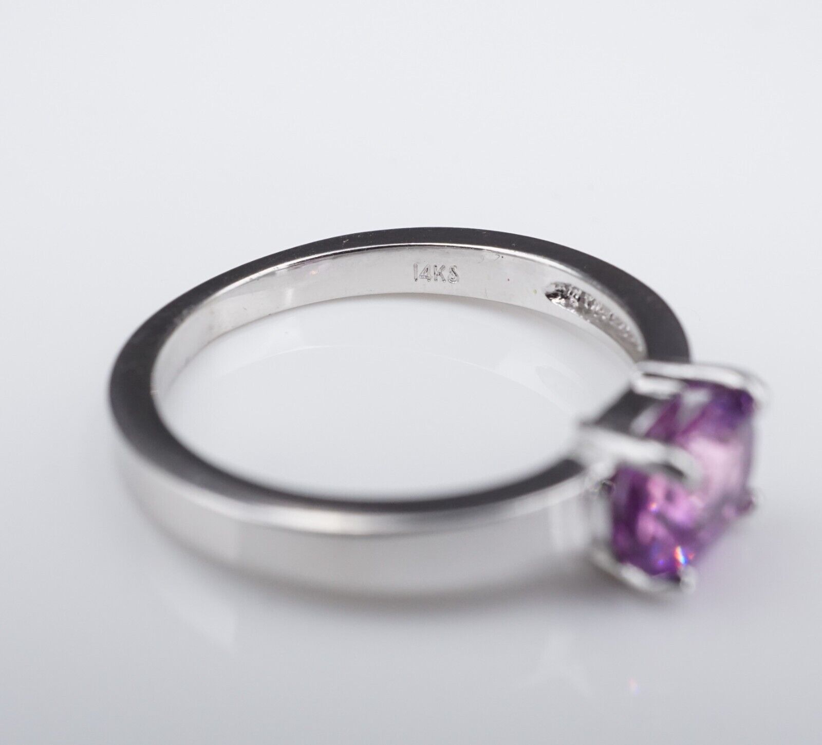 14k White Gold 1.36 ct No Heat Ceylon Pink Sapphire Solitaire Ring Size 7, view 5