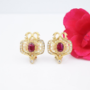 Masriera 18k Gold Earrings Natural Ruby Diamond Enamel Plique a Jour, view 1