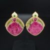 Watermelon Tourmaline Clip Earrings Artisan 18k Yellow Gold 1.8", view 4