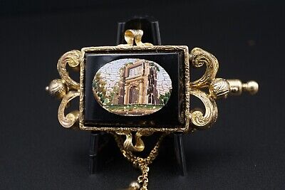 Antique 1850s 14k Gold Arch of Titus Micro Mosaic Inlay Brooch, view 4