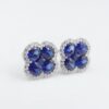 NWT 18k White Gold 3ct Diamond Halo Natural Sapphire Quatrefoil Earrings, view 1