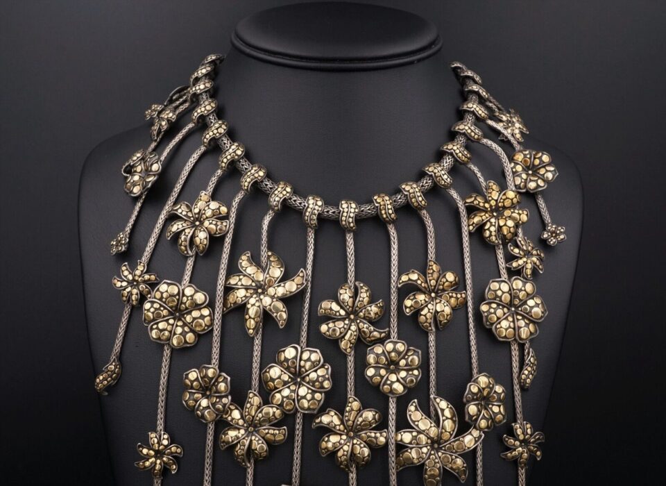 John Hardy Necklace Ayu Dot Flower Sterling Silver 18k OOAK Box NS2032