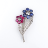 Antique Platinum Gold 5ct Sapphire Ruby Diamond Floral Pin Brooch 1.9", view 4