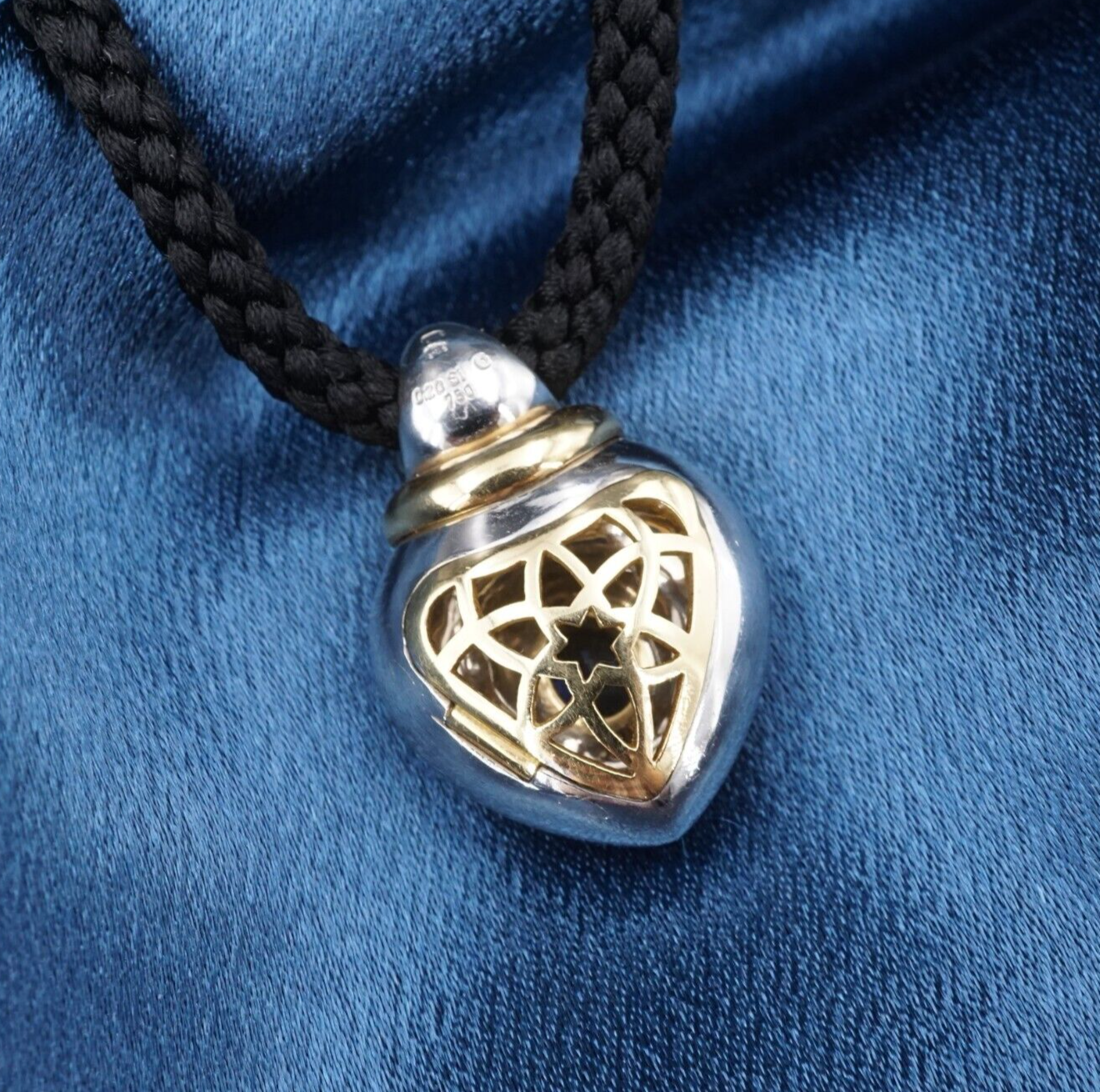 Designer 18k Heart Pendant Palladium Sapphire Pave Diamond Locket, view 2