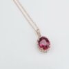 14k Rose Gold Natural Pink Sapphire Diamond Halo Pendant Necklace 16-18", view 3