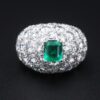 18k Pave Diamond Emerald Dome Ring White Gold 4ctw Sz 7 French Statement, view 1