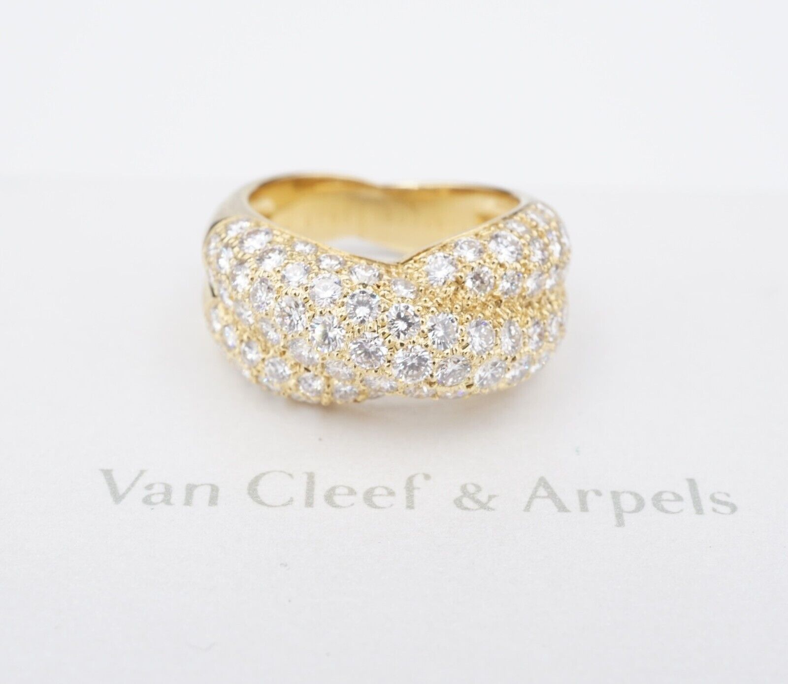 Van Cleef 18k Pave Diamond Ring Crossover Entrelacs Size 5.25 Euro 50 VCA, view 5