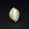 Opal Diamond Ring Abstract Modernist 18k Yellow Gold Size 6, view 1