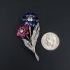 Antique Platinum Gold 5ct Sapphire Ruby Diamond Floral Pin Brooch 1.9", view 7