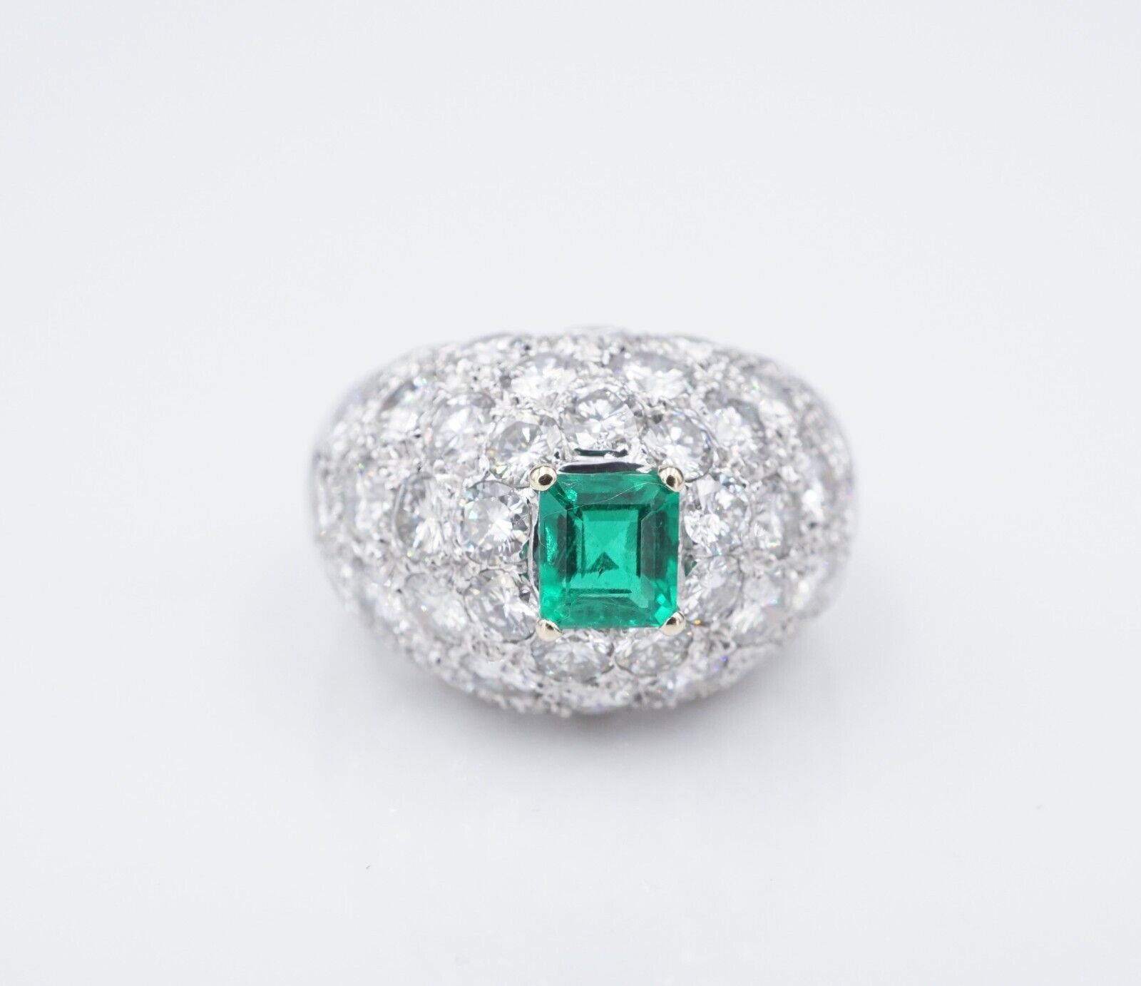 18k Pave Diamond Emerald Dome Ring White Gold 4ctw Sz 7 French Statement, view 7