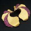 Ruby Statement Earrings Anuj Shah 18k Yellow Gold Pave Petal 1.75" 4ct, view 3