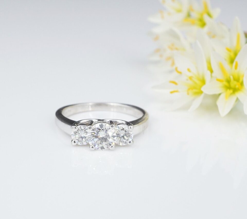 Platinum Diamond Engagement Ring 14k Gold 1 ctw 3-Stone Sz 5.75, view 2