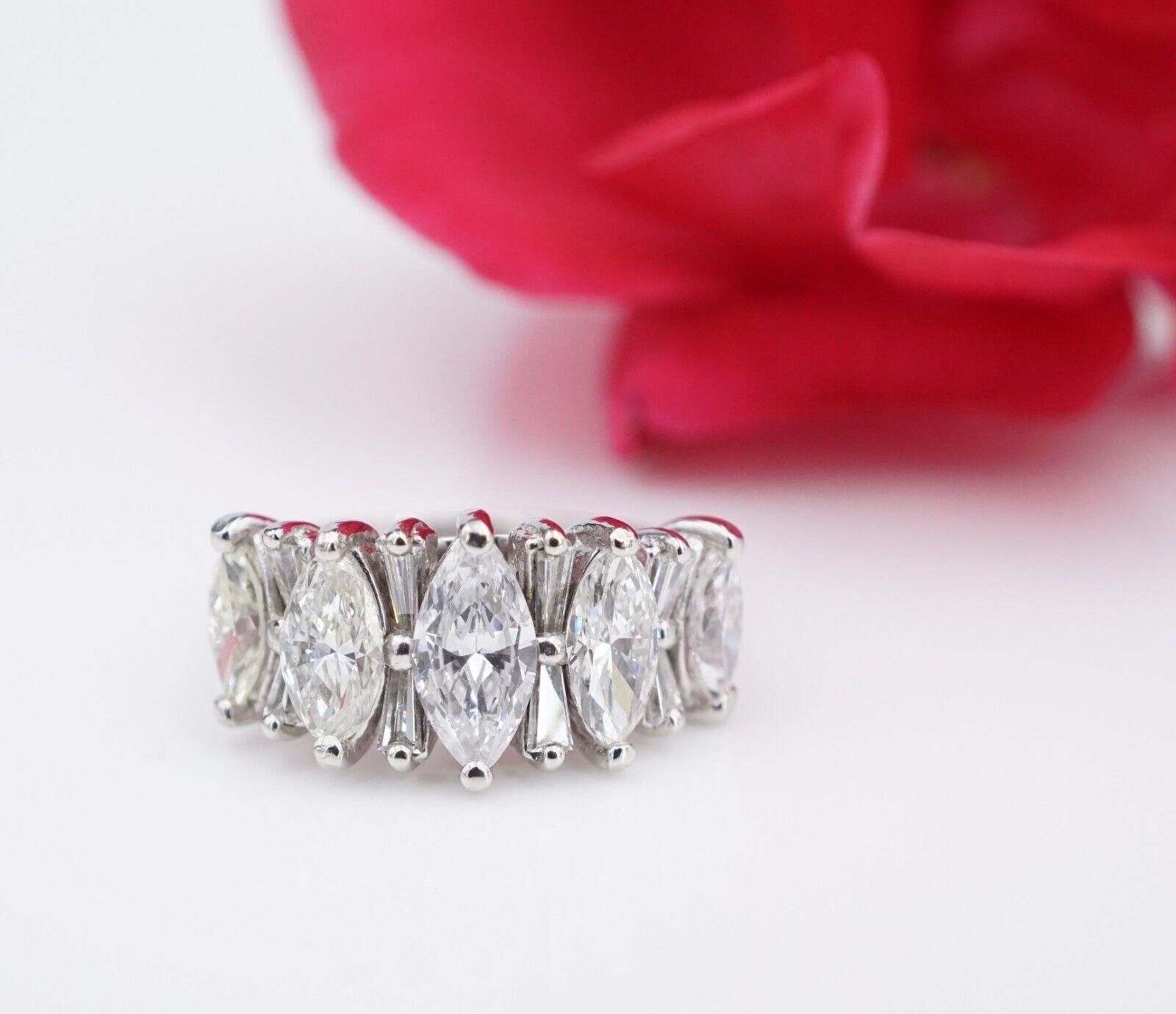 Platinum 2 ctw Marquise Diamond Cocktail Stacker Band Ring Size 5.75, view 3
