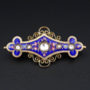Antique 18k Yellow Gold Rose Cut Diamond Blue Enamel Pin Brooch 1.8", view 1