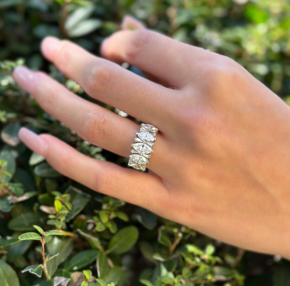 Platinum 2 ctw Marquise Diamond Cocktail Stacker Band Ring Size 5.75, view 2