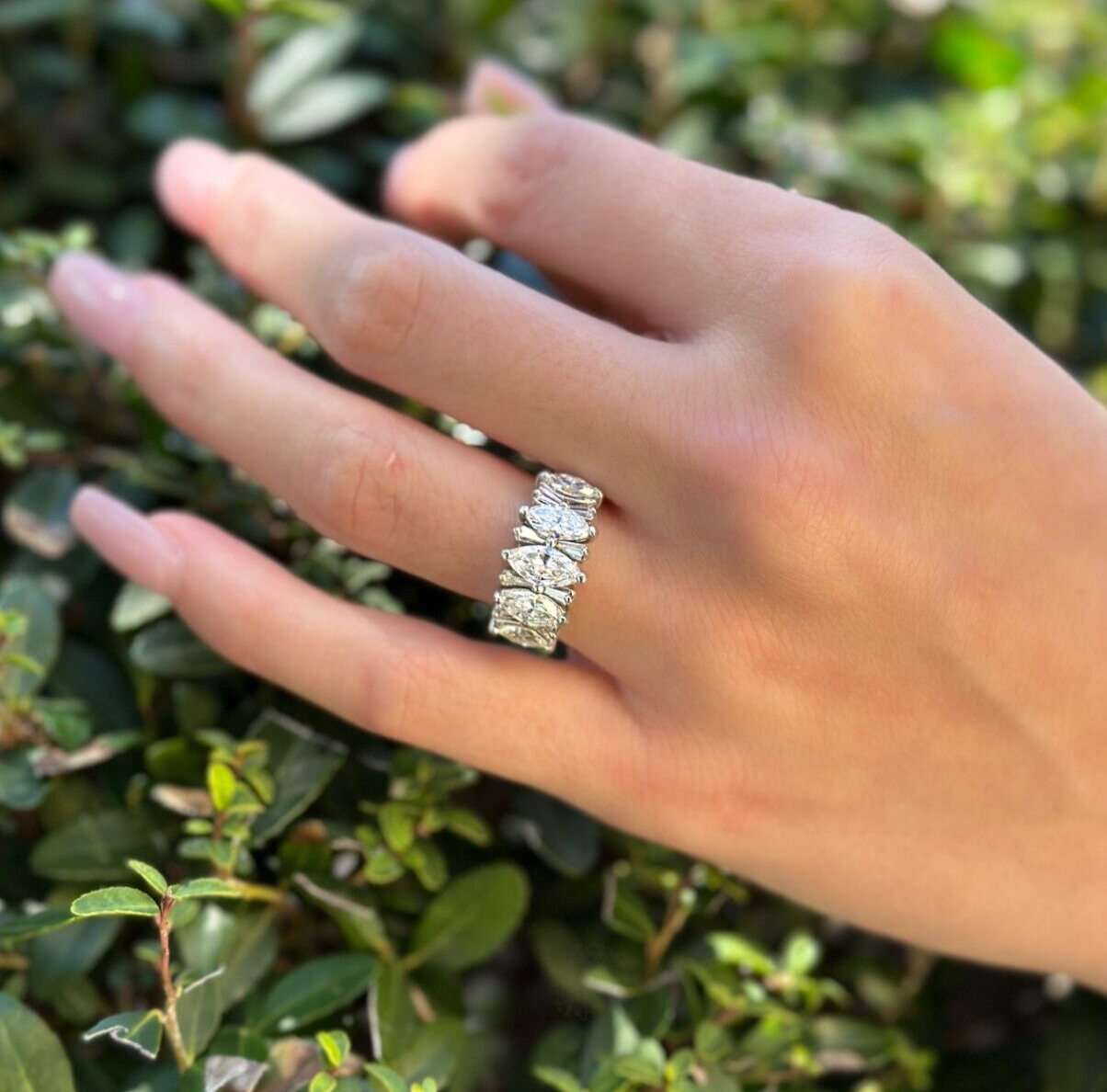 Platinum 2 ctw Marquise Diamond Cocktail Stacker Band Ring Size 5.75, view 2