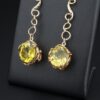 Prototype Jean Mahie 9k Yellow Gold Green Spinel Drop Hook Earrings 2.5", view 1