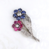 Antique Platinum Gold 5ct Sapphire Ruby Diamond Floral Pin Brooch 1.9", view 1