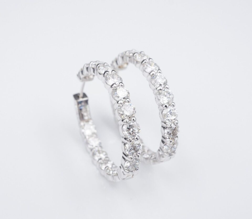 Diamond Hoop Earrings 18k White Gold 10 carat Natural 1.25", view 3