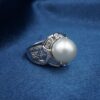 Vintage 18k Diamond Pearl Cocktail Ring Size 7.75 White Gold 11.5 mm, view 5