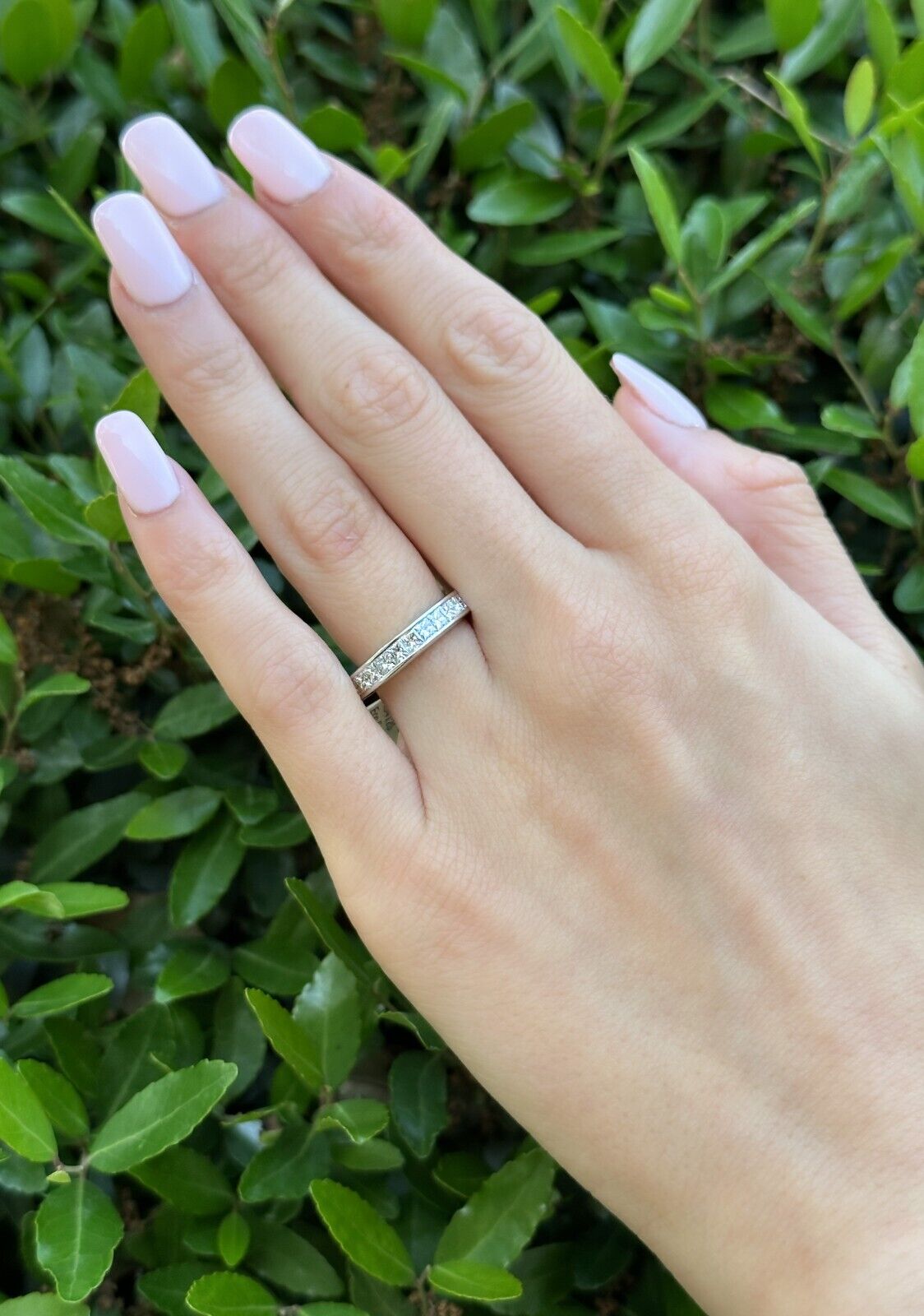 Platinum 1ct Diamond Half Eternity Band Stackable Ring Size 7.25 Princess, view 4