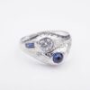 Vintage 18k Ring Sapphire Diamond White Gold 1 carat 1930s Size 7, view 4