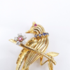 Vintage French 18k Sapphire Ruby Diamond 3D Bird Flower Pin Brooch Gold 2", view 2