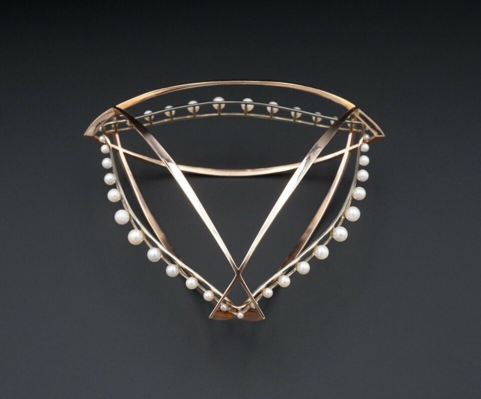 Pearl Bangle Bracelet, 14k Rose and White Gold