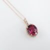 14k Rose Gold Natural Pink Sapphire Diamond Halo Pendant Necklace 16-18", view 5