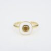 14k Gold Orange Diamond with White Enamel Halo Ring Sz 6.5 Circle Modern, view 3