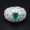 18k Pave Diamond Emerald Dome Ring White Gold 4ctw Sz 7 French Statement, view 4