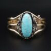 Navajo Emil Benally Vintage 14k Yellow Gold Turquoise Cuff Bracelet 6.25", view 1