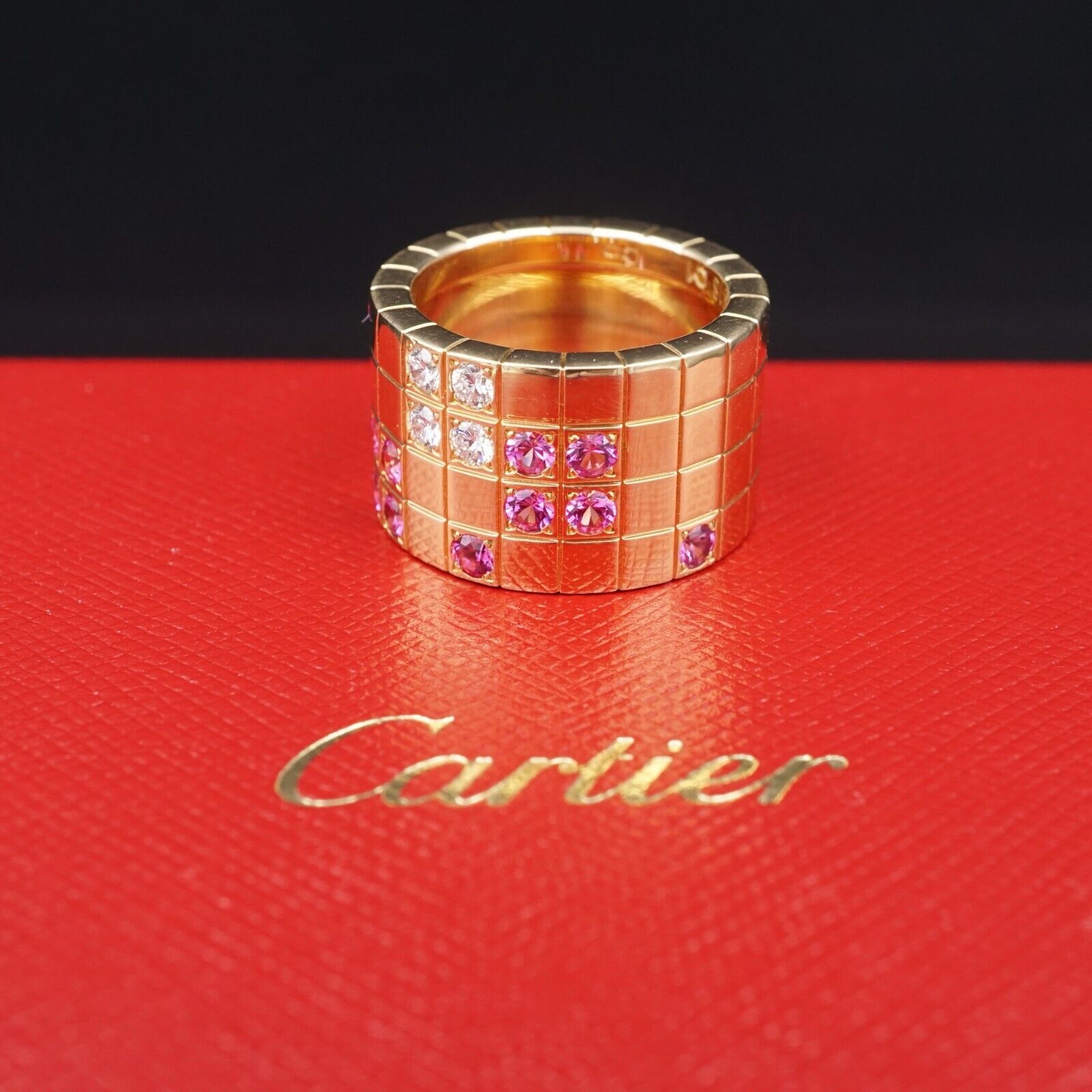 Cartier Diamond Pink Sapphire Lanieres Ring 18k Pink Gold Size 5 Euro 49, view 3