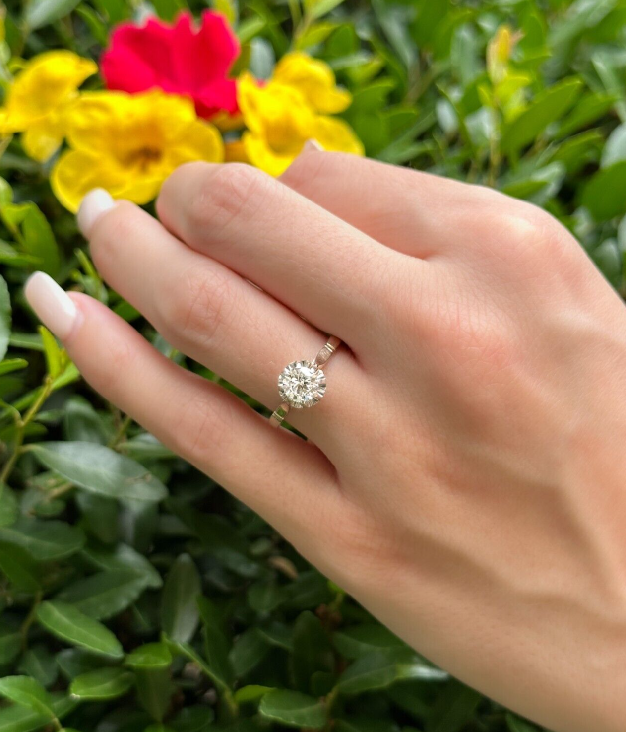 18k White Gold Natural Diamond Engagement Ring Sz 6.5 French Mid Century, view 3