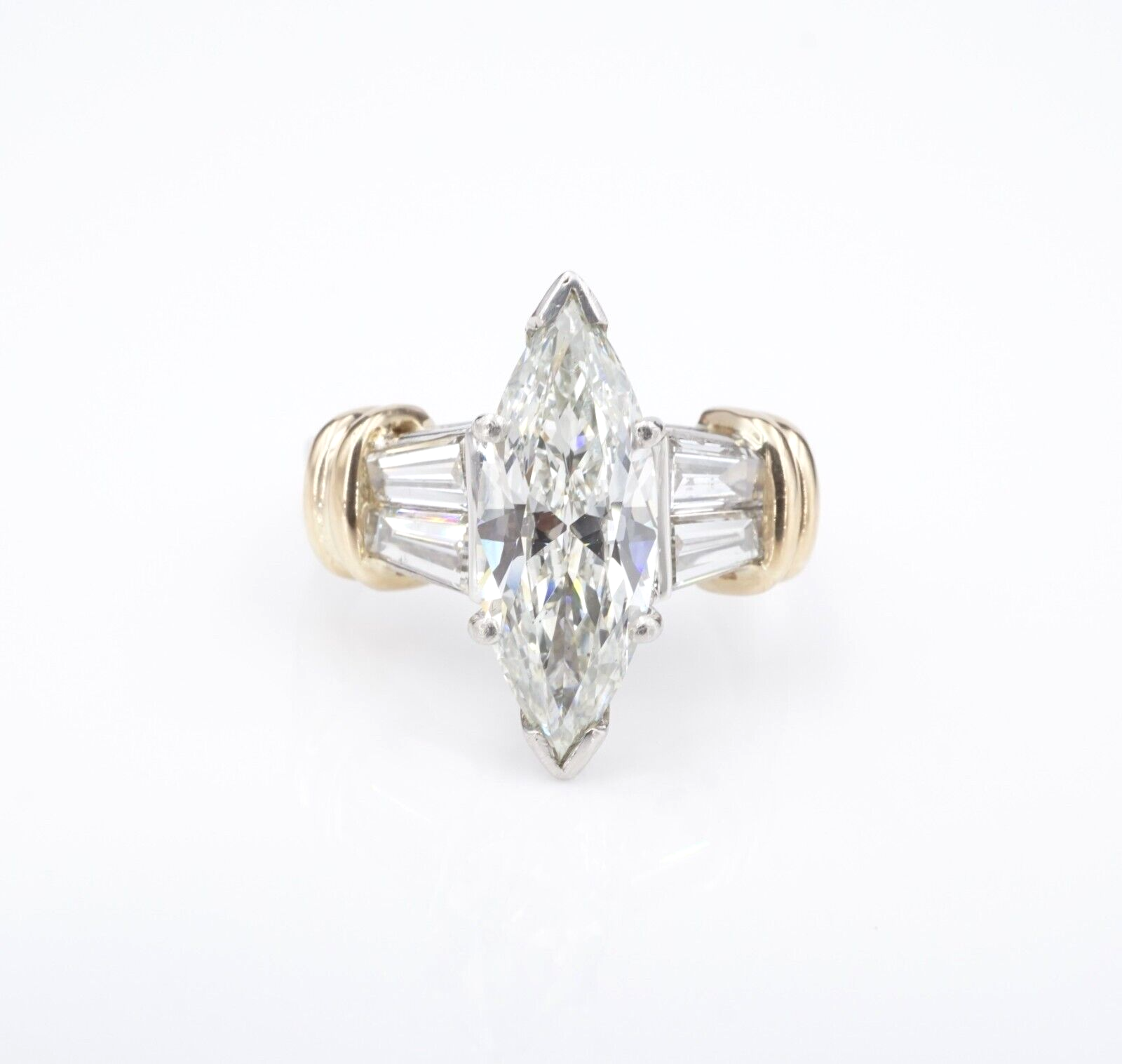 Platinum Gold Marquise Baguette 3.5ct Diamond Engagement Ring Sz 7.25 GIA, view 3