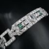 Antique Art Deco Diamond Bracelet Platinum 14 carat Emerald 7.25", view 6