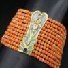 Art Nouveau Plique a Jour Sapphire Station Bracelet Coral 18k Enamel Rare, view 1