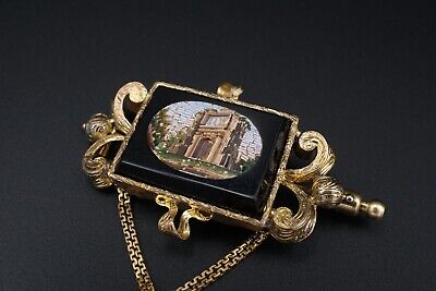 Antique 1850s 14k Gold Arch of Titus Micro Mosaic Inlay Brooch, view 5