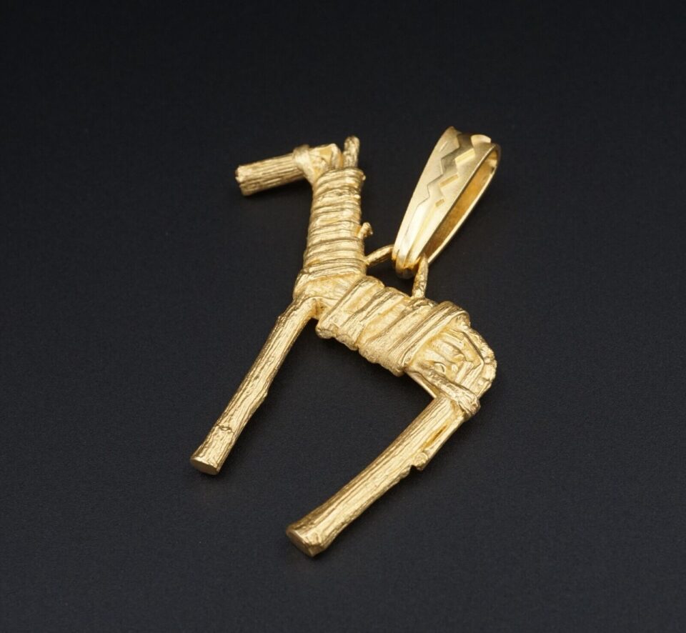 Artisan Charles Supplee Hopi 14k Yellow Gold Twig Horse Pendant, view 2
