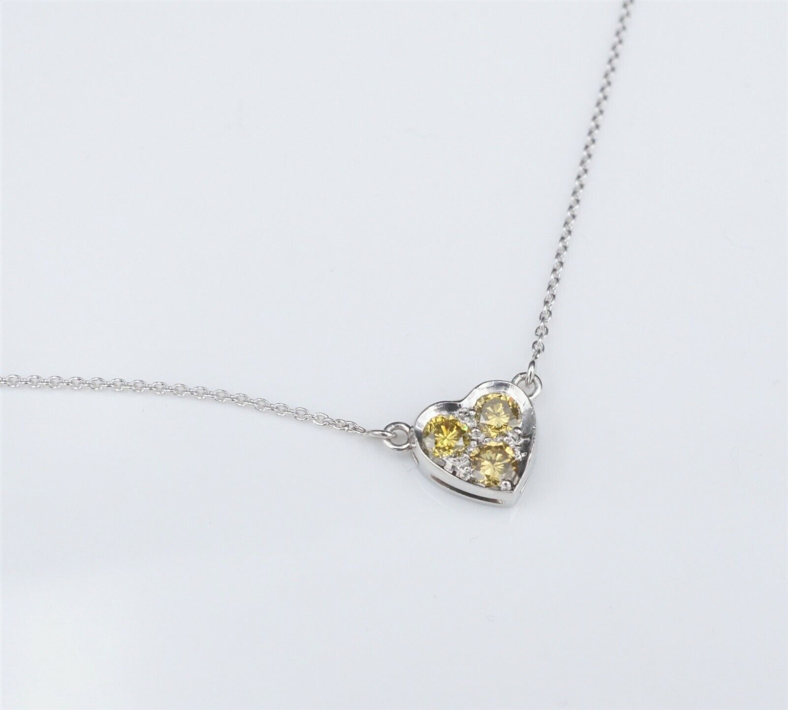 Platinum Natural Fancy Yellow Diamond Heart Pendent Necklace 18", view 6