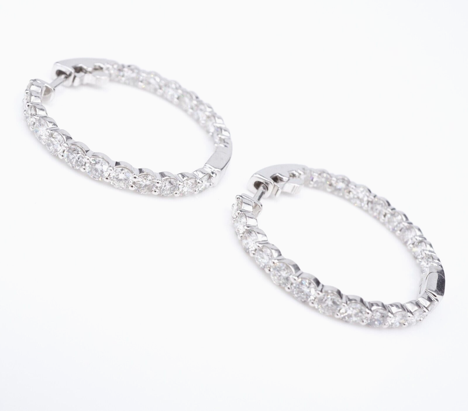 Diamond Inside Out Hoop Earrings 14k White Gold 6 carat Natural 1.3", view 4