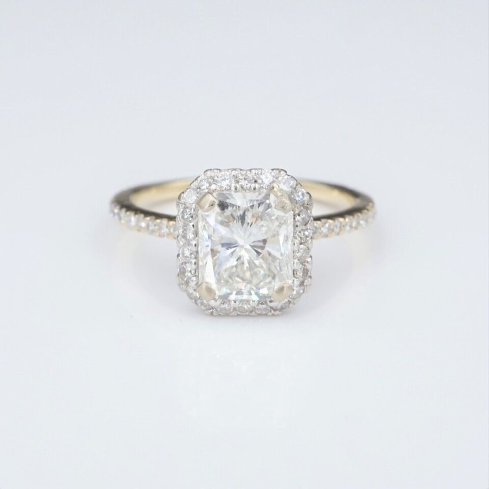 Diamond Halo Moissanite Engagement Ring 14K White Gold 3 carat Size 6.25, view 2