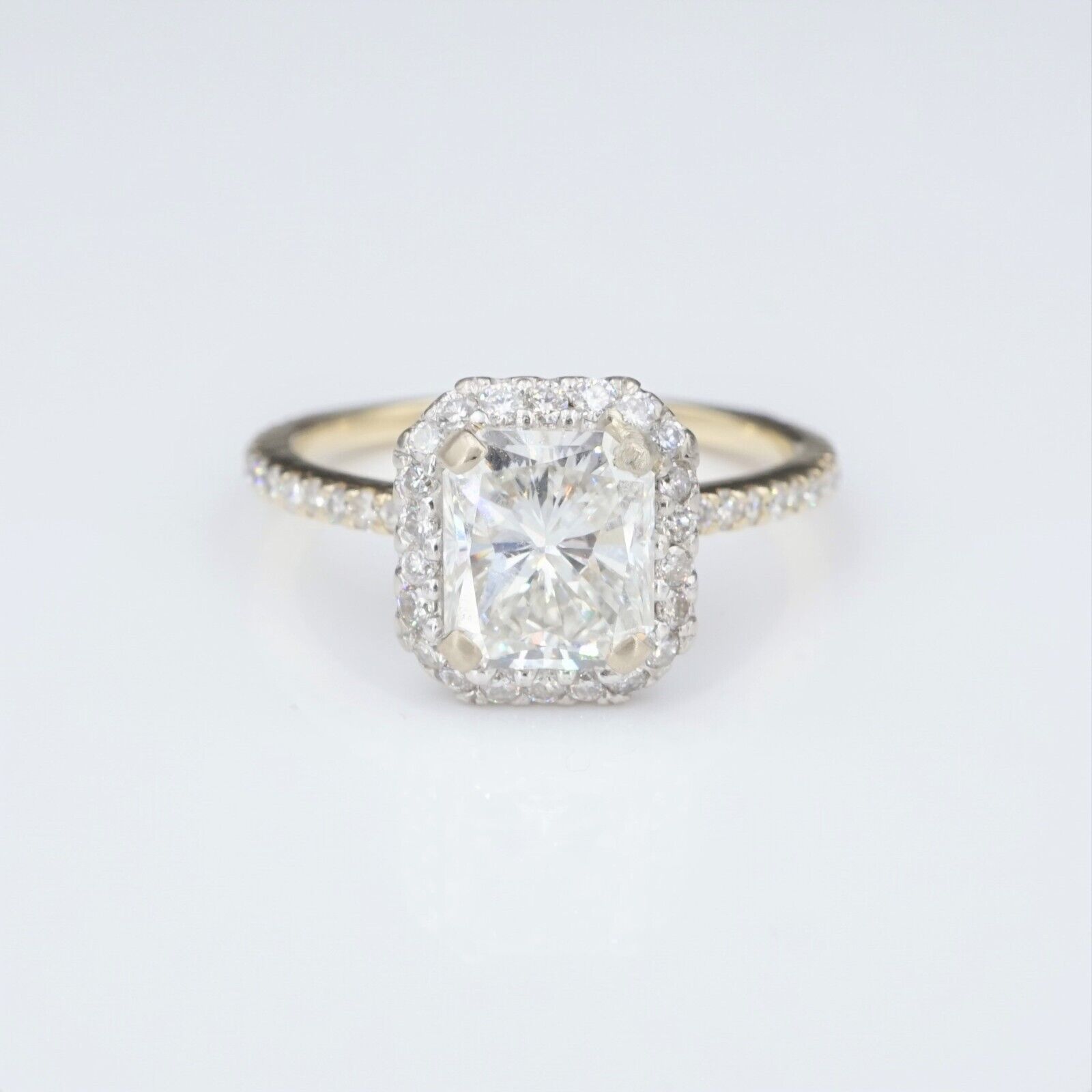 Diamond Halo Moissanite Engagement Ring 14K White Gold 3 carat Size 6.25, view 2