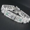 Antique Art Deco Diamond Bracelet Platinum 14 carat Emerald 7.25", view 1