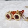 Antique 14K Gold Carved Carnelian Knitting Needle Guard Caps Necklace 19", view 3