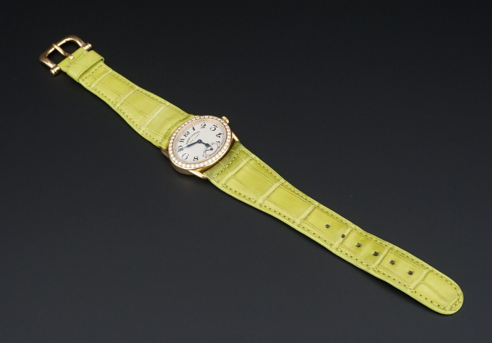 18k Ladies Robert Lighton 18k Rose Gold Diamond Watch Leather Strap 28mm, view 3