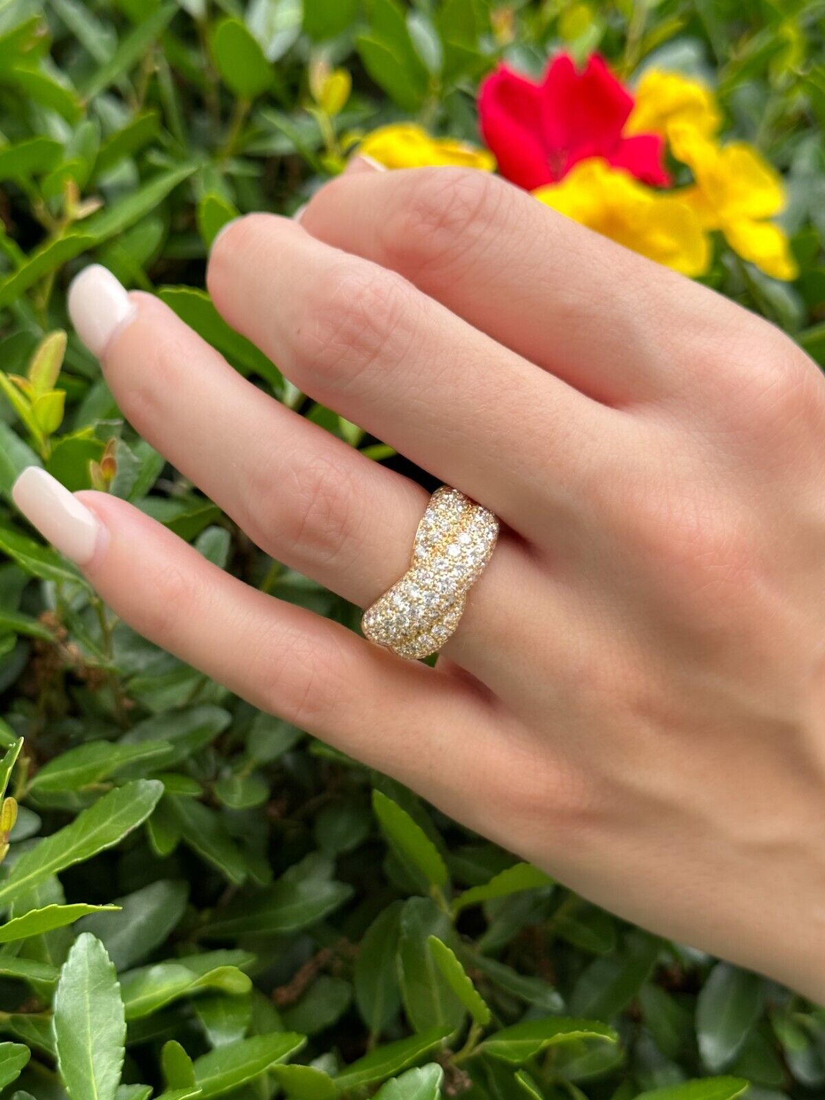 Van Cleef 18k Pave Diamond Ring Crossover Entrelacs Size 5.25 Euro 50 VCA shown worn